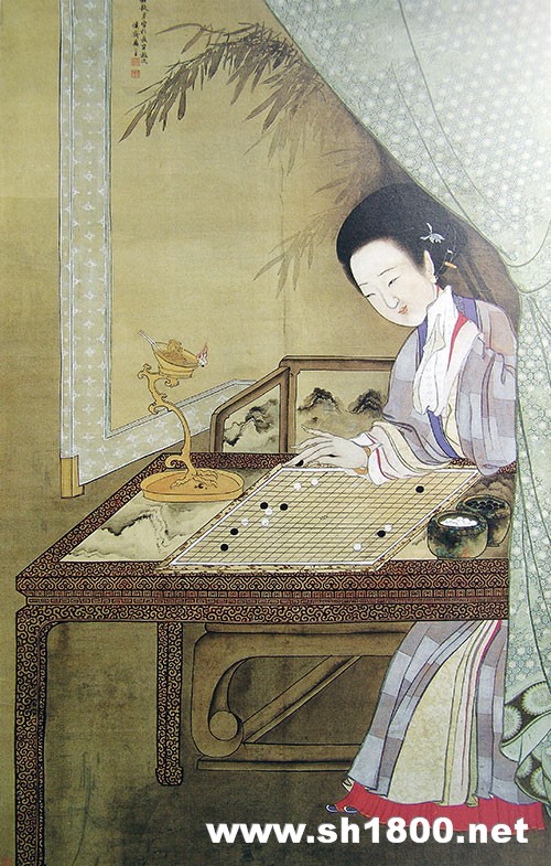 清·禹之鼎-《仕女下棋图》(web)