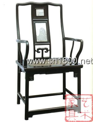 清代中期红木镶云石苏式高背椅